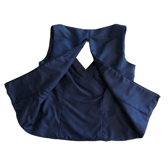 David's Bridal Navy Blue Shiny V Neck Pleated Corset Tank Top / Sleeveless Shirt - Picture 4 of 7